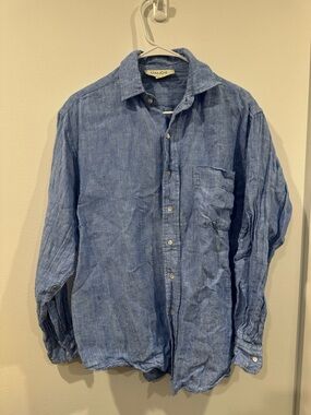 Mamene Essential Linen Blend Oversized Button Down Shirt Blue 1